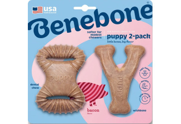 Набір з 2 міцних іграшок Benebone Puppy Pack для гризіння зі смаком бекону для цуценят вагою до 7 кг