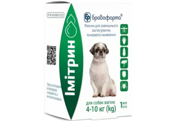 Имитрин капли на холку от блох и клещей для собак 4-10 кг 1 мл